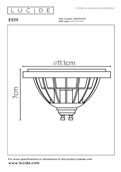 Lucide ES111 - Led žiarovka - Ø 11 cm - LED Dim to warm - GU10 - 1x12W 2200K/3000K - White